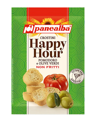 Crostini Happy Hour s paradajkami a zelenými olivami 50g Panealba